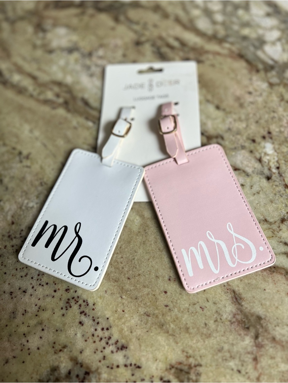 Mr. & Mrs. Luggage Tags - White + Pink